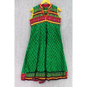Diya Design Studio Dress Womens Large L Green Sleeveless Colorful Indian Print
